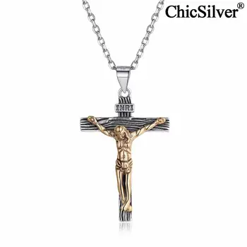 ChicSilver Personalizate Argint 925 Catolică Isus Hristos INRI pe Cruce Crucifix Colier Pandantiv Bijuterii pentru Femei, Bărbați