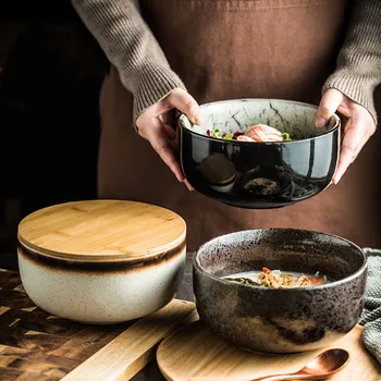 Creative Japoneză Instant Noodle Bowl De Uz Casnic De Mari Dimensiuni Ceramice Cu Taitei Supa Congee Bol De Ramen Castron Castron Cu Tacamuri