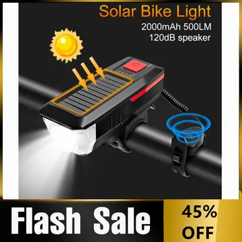Solar Față de Bicicletă Lumina USB Reîncărcabilă Lampă cu LED-uri de Biciclete Corn de Lumină Biciclete Lanterna Far Bicicleta Lanterna Accesorii pentru Biciclete