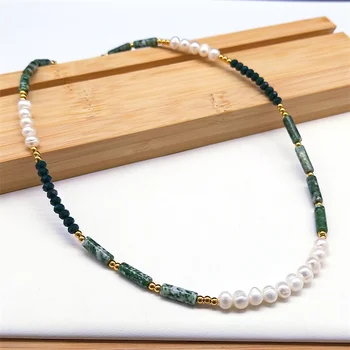 Boem plin de culoare Piatra Margele Colier de Perle Pentru Femei din Oțel Inoxidabil Boho Handmade Coliere Bijuterii Cadou Collier Femme NSG153