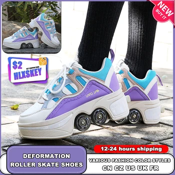 Portabil Deformare Pantofi De Skate Role Parkour Pantofi Cu Role Adidași Cu Patru Roți Pantofi Sport Unisex Copii Pantofi