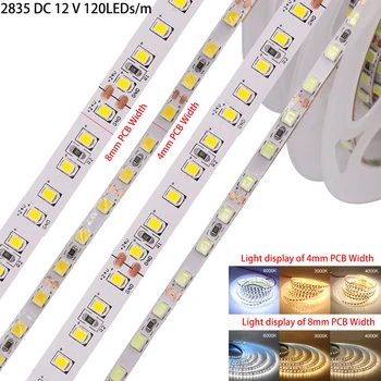 4mm Lățime Îngustă Benzi cu LED-uri Lumina DC12V 2835 120LEDs/m, 5m Bandă Flexibilă cu LED-uri Alb Cald, Alb Natural, Alb cu LED-uri Panglică Decor Acasă