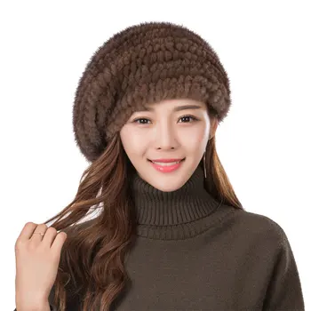 Femei bereta blană pălărie înaltă calitate nurca tricotate pălărie de Moda cald nurca catifea, blană tricotate bereta capac