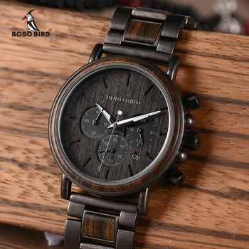 BOBO PASĂRE de Lemn Bărbați Ceas Relogio Masculino Top Brand de Lux Elegant Cronograf Ceasuri Militare Ceasuri in Cutie de Cadou din Lemn