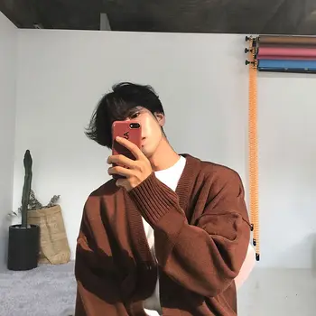 V-neck Pulover Barbati Toamna Moda coreeană Culoare Solidă Cardigan Tricotate Sacou Masculin Simplitate Îmbrăcăminte exterioară la Modă Estetice Haine