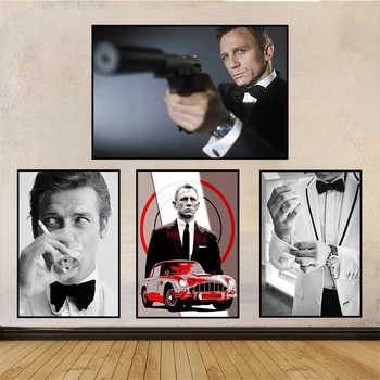 James Bond 007 Film Star Classic Canvas Tablou Alb-Negru Retro de Perete de Arta Imaginile pentru Camera de zi Decor Acasă Cuadros