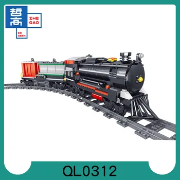 Ql0312 536pcs Tehnologie Urban Locomotiva Negru Clasic Tren 2 Păpuși Electric Blocuri de Jucărie Cadou de crăciun Asamblarea mod