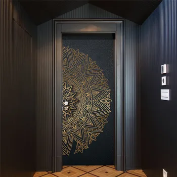 Bohemia Simplu Model Mandala Ușa Autocolant Gri și Aur Pictura Yoga Camera de zi Dormitor Interior Acasă de Artă Decal Ușă Decor