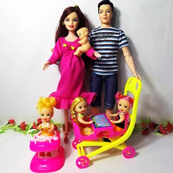 6 Oameni De Familie Papusa Costume De Mama/ Tata/ Fiu Copil/ Kelly/Transport Fete Jucarii Moda Gravide Papusa Copil Jucării Cadou De Ziua Baby Doll