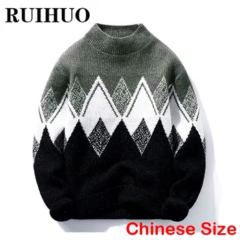RUIHUO Argyle Haine de Epocă Pentru Bărbați Pulover Tricotate Harajuku Barbati Pulovere de Moda coreeană Streetwear 2XL 2022 Toamna Iarna