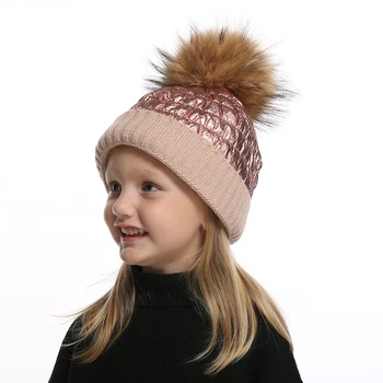 2022 Noi Windproof Căciuli Fete Baieti Iarna Pompon Pălării Pentru Copii Tricotate Cald Schi Capac Mare Real Pompom Blană Pălărie