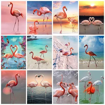 HUACAN 5D DIY Diamant Pictura Flamingo Art Stras Diamant Broderie Animal Mozaic de pe Litoral Cruce Cusatura de Decor Pentru Casa