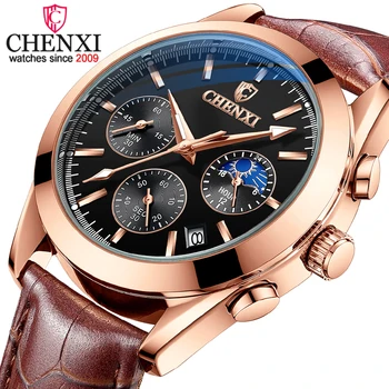 CHENXI Bărbați Ceasuri de Moda Noua Cronograf Brand de Lux Impermeabil Casual din Piele Cuarț Bărbați Ceas Sport, Ceas Militar