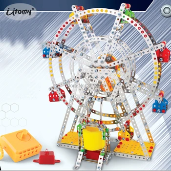 3D Ansamblul roată Clădirii Puzzle Metal Model Kituri cu Grinzi metalice și șuruburi de Lumini și Muzică de Construcție Play Set