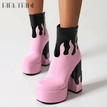 Mare Dimensiune 43 Cizme Elegante Zip Tocuri Platforma Femei Pantofi De Lux De Designer La Modă Flacără De Culoare Sexy Rochie De Birou, Pantofi De Iarna