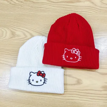 Kawaii Nou Anime Hello Kitty Pisica Pălărie Sanrio Tricotate Pălărie de Desene animate Creative Drăguț de Iarnă Moale Palarie Cald Arăta mai Mici Cadou pentru Fete