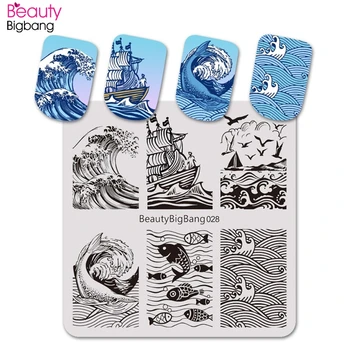 BeautyBigBang 1 BUC 6*6 cm Pătrat Ștanțare Model de barca cu Panze Ocean Val Tema Arta Unghiilor Stamping Placa Pentru Unghii Accesorii BBB-028