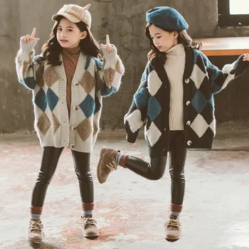 2022 toamna iarna Copii Fete Pulovere Noi coreean Carouri Tricotate Cardigan Copii Europeană American Jacheta 5 6 7 8 9 10 11 an