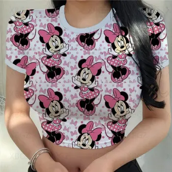 Tricouri Slim Fit Y2k Imprimare Femeie Haine de Desene animate Moda Bluze 2022 Sexy Femei T-shirt Mickey Crop Top Minnie Mouse Disney
