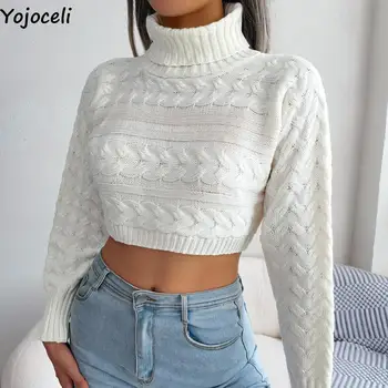 Yojoceli Guler poftă de mâncare femei toamna scurte tricotate pulover de Iarna alb sexy cald moda pulover jumper de sex Feminin topuri tricotate