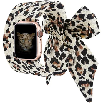 Femei Eșarfă de Mătase de Imprimare Leopard Curea pentru Apple Watch Seria 7 SE 6 5 4 3 2 Panglică Bratara iWatch Trupa 44/42mm 40/38mm 41/45mm