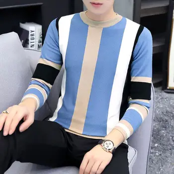 Moda Casual O-Gât Tipărite Tricotate Pulover cu Dungi de Îmbrăcăminte pentru Bărbați 2022 Toamna anului Nou Liber coreean Pulovere Toate-meci de Warm Topuri