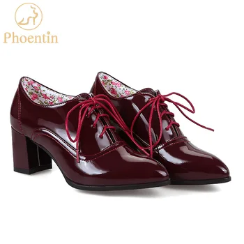 Phoentin vin roșu dantelă femei pompe de pantofi cu toc subliniat toe birou concis femei tocuri de flori pantofi branț de mari dimensiuni 48 FT287