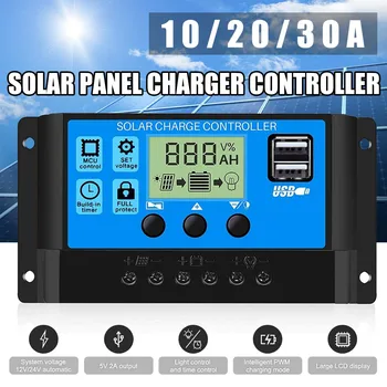 Controler de Încărcare solară 30A Panou Solar PWM Controlere de Încărcare 12V 24V Auto Dual USB Port Ecran LCD Inteligent de Reglementare