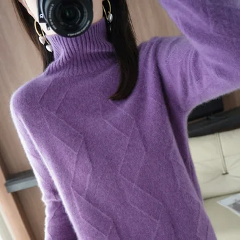 2022 toamna și iarna nou high-gât femei lungă cu mâneci 100% pulover de lână tricot moale de culoare solidă pulover de cașmir pulover