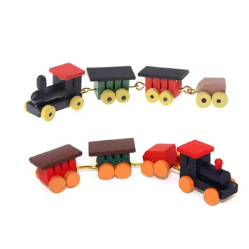 1set New Sosire Lemn Trenurile Model de Jucarii si Cadouri pentru Copii 1/12 casă de Păpuși în Miniatură din Lemn Pictat Set de Tren de Jucărie și Vagoane