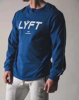 Primăvara Nou Stil LYFT Street Fashion Brand de Moda Stretch cu mâneci Lungi pentru Bărbați Albastru tricou Casual Sport Sport Culturism Topuri