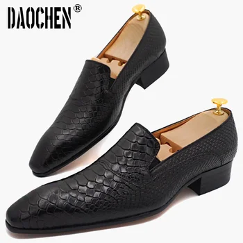 De lux Mocasini Barbati din Piele de Sarpe Printuri de Pantofi Maro Negru Aluneca Pe Oameni Pantof Rochie de Nunta Petrecere Office Casual Pantofi pentru Bărbați