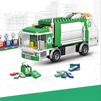 Camion de gunoi Blocuri Oraș Curat Masina de Gunoi Camion vehicul de Salubrizare Cărămizi Model 3D Jucarii Pentru Copii, Cadouri de Ziua de nastere