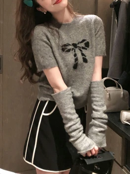 Maneca Lunga Pulover Tricotat Pentru Femei De Culoare Pură 2022 Toamna Y2k Culturilor Topuri De Sex Feminin Elegant Pulover Casual Îmbrăcăminte Coreeană Bluza