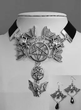 1/set Zbor Lilieci și de Pentagrama Inversată, de Catifea Neagră Cravată.wicca Protecție,wicca Bijuterii Cadouri pentru Femei Colier Cercei