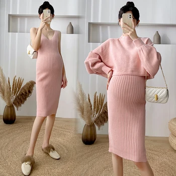 2022# 2 BUC/Set Toamna Iarna Moda coreeană Maternitate Pulovere Tricotate Costume Rochie-O Linie Subțire Haine pentru Femeile Gravide Minunat