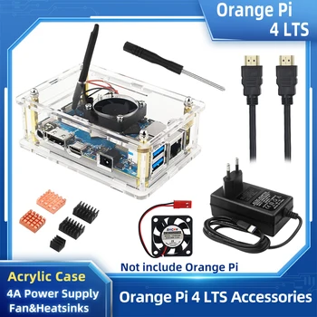 Oranage Pi 4 LTS Accesoriu Kit Acril Caz + Ventilator + Radiator + Puterea Alimentări Optional compatibil HDMI Cablu TF Card Reader USB