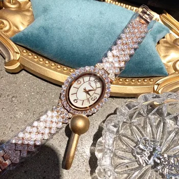 New Sosire Brand de Bijuterii Ceasuri pentru Femei de Lux Plin de Pietre Brățară Ceas Quartz Vintage Oval Rochie de Petrecere Încheietura ceas