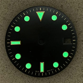 29mm Negru Cadran de Ceas Cu Calendar pentru NH35A NH36 Mișcarea Automată 300m Ceas de Scufundare Verde Luminos Dial