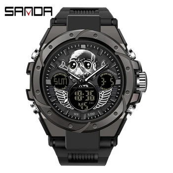 SANDA Brand Ceas Digital Man 2 Timp de Cuarț Ceasuri Electronice Cronometru Cronograf Ceas de Lux Original Japonia Baterie de Ceas