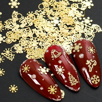 1Box 3D DIY Subțire Fulg de nea Gold Xmas Element Flori Papion Scrisoare Metalic Nail Art Sfaturi Paiete Manichiura Nail Art Decor