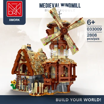 Idei Moc-78729 Medieval Moară De Vânt Oraș Oraș Street View Retro Cabină Casa De Cal Blocuri De Construcție De Model Jucării Cărămizi Pentru Copii