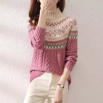 Moda Tricotate Îmbinat Tipărite Coreean Pulover Femei Îmbrăcăminte 2022 Toamna Anului Nou Liber Casual, Pulovere Calde Topuri