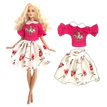 NK Oficial 1 Buc Moda Rochie de Camasa Rosie cu Flori Model Fusta Papusa Tinuta Casual, Haine pentru Barbie Papusa Accesorii