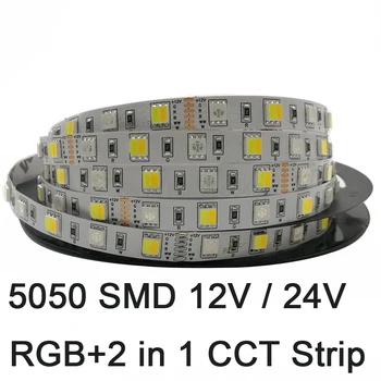 5m 5050 RGBCCT Benzi cu LED-uri RGB+CW+WW 2 in 1 Cip Temperatura de Culoare Reglabila Bandă LED IP20 IP65 IP67 rezistent la apa 12V 24V 12mm PCB