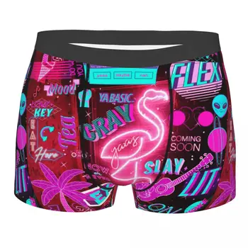 Retro Roz Neon Estetice Flamingo Vaporwave Bărbați Chiloți Boxer Boxeri pantaloni Scurți, Chiloți Sexy Moale Chiloți pentru bărbați S-XXL
