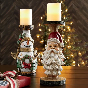 Crăciun Sfeșnic Moș Crăciun, om de Zăpadă Rășină Sfeșnic Lumânare Ornament pentru Masa de Crăciun Decorare