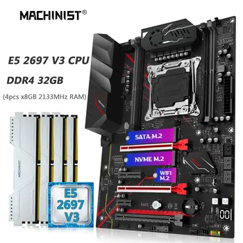 MAȘINIST MR9A PRO Placa de baza Combo Xeon E5 2697 V3 CPU LGA 2011-3 DDR4 4*8G=32GB RAM 2133 mhz NVME SATA M. 2 WiFi Patru Canale