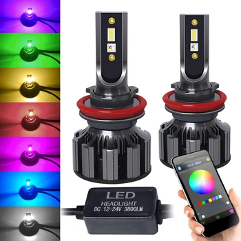 Noi Luixxuer APP Bluetooth de Control H11 Masina cu LED-uri RGB Faruri proiectoare Ceata Bec COCEAN LED Chips-uri de Culoare Schimbare Automată a Farurilor Lampa