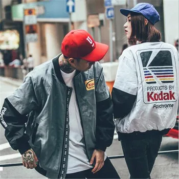 Japoneze hip-hop jacheta Harajuku piloți Strada imprimare Kodak sacou bărbați și femei paltoane jacheta brand de îmbrăcăminte